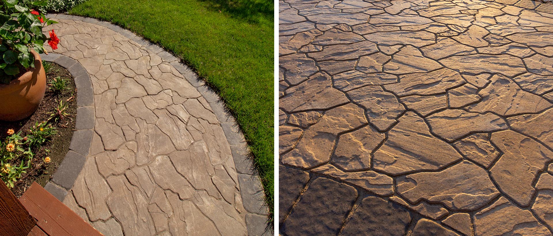 Colonial Pavers have smooth/dimpled tops, irregular edges and small auto-spacers. These popular pavers look like decades-worn cobbles and are popular for patios, paths, pool decks and vehicular applications.